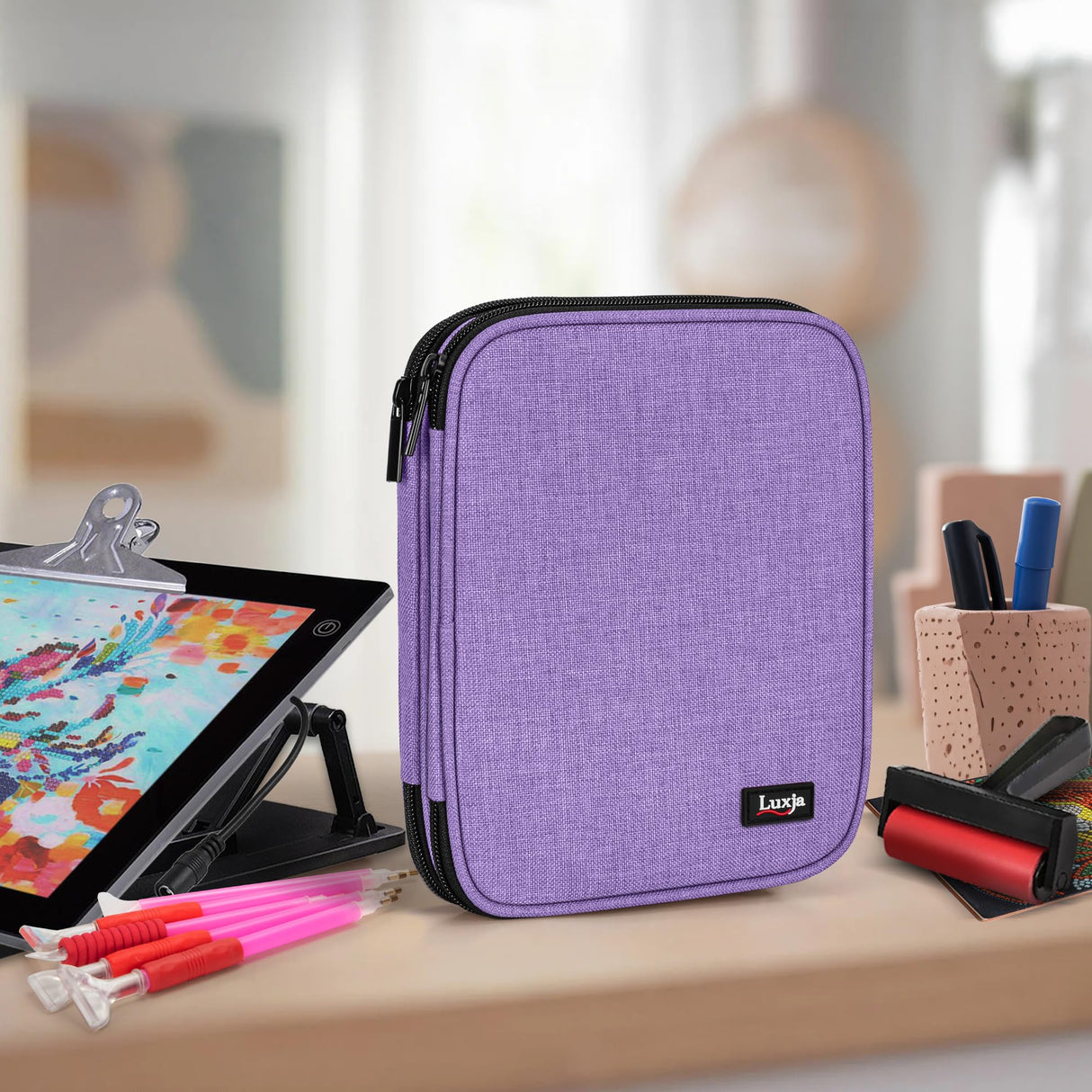 LUXJA Double Layer Diamond Painting Kits Storage, Carrying Bag for Diamond Painting Accessories (Bag Only), Purple LUXJA