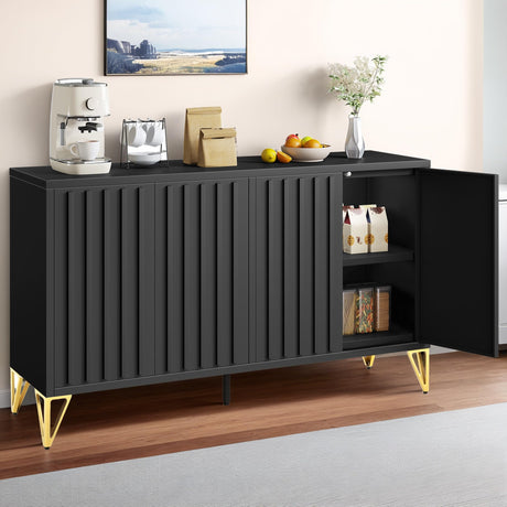 YITAHOME 55" Sideboard Buffet, Modern Buffet Cabinet Storage Cabinet with Doors, Metal Accent Console Credenzat with Adjustable Shelves for Hallway, Entryway, Kitchen or Living Room, Black YITAHOME