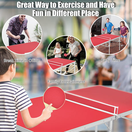 Goplus Foldable Ping Pong Table, 100% Preassembled, Portable Table Tennis Table Game Set with Net, 2 Table Tennis Paddles and Ping Pong Balls for Indoor Outdoor Use (Red-60'') Goplus