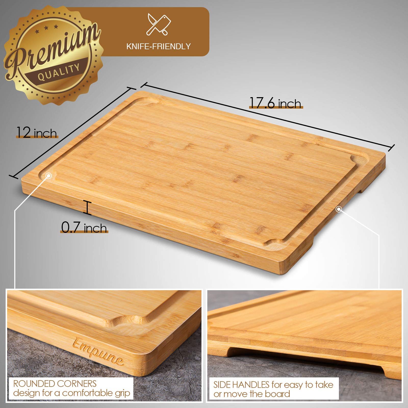 Extra Large Cutting Board, 17.6" Bamboo Cutting Boards for Kitchen with Juice Groove and Handles Kitchen Chopping Board for Meat Cheese board Heavy - WoodArtSupply