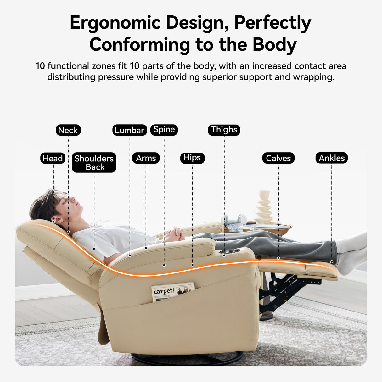 AIRSKY Leather Recliner Chair, Swivel Rocker Recliner Chair, Rocking Chair Nursery, Glider Rocking Chair with Thick Cushion, Oversize Glider Rocking Chair, Nursery Chair with High Back, R2, Beige AIRSKY