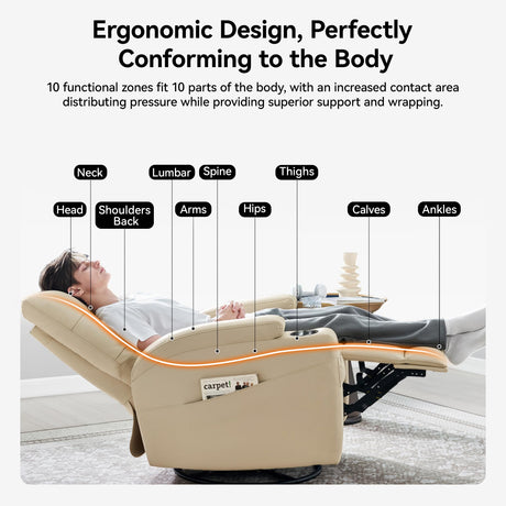 AIRSKY Leather Recliner Chair, Swivel Rocker Recliner Chair, Rocking Chair Nursery, Glider Rocking Chair with Thick Cushion, Oversize Glider Rocking Chair, Nursery Chair with High Back, R2, Beige AIRSKY