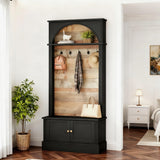 Tribesigns 70.86" Hall Tree with Storage Bench, 4-in-1 Design Entryway Bench with Coat Rack, Farmhouse Hall Tree with 5 Hooks and Adjustable Shoe Storage for Entryway, Hallway(Black＋Brown) Tribesigns