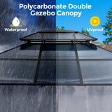 HAPPATIO 10'x 12' Hardtop Gazebo, Outdoor Polycarbonate Double Roof, Aluminum Furniture Gazebo Canopy with Netting and Curtains for Garden, Patio,Deck (Gray) HAPPATIO