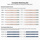 KALOUR 25-Piece Professional Sketch Pencil Set with Matte and Regular Pencils - Includes Vinyl Eraser, Kneaded Eraser, Sharpener, Pencil Extender and Blending Stump - Ideal for Artists and Beginners KALOUR