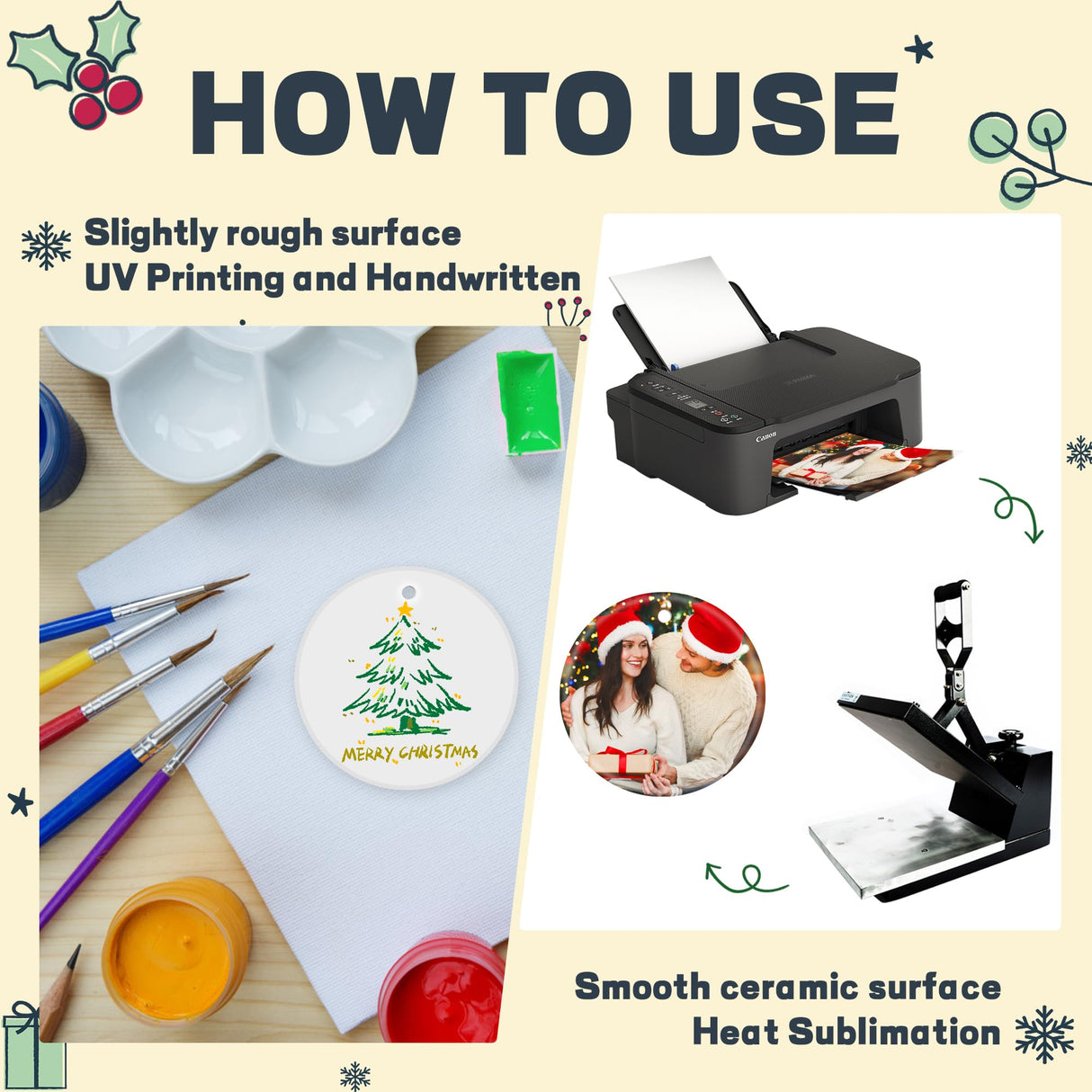 Joyclub 12 PCS 3'' Sublimation Ornament Blanks Ceramic Sublimation Christmas Ornaments Bulk Round White Ornaments for Personalized Xmas Tree Ornament Home Decor DIY Crafts Joyclub