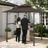 Patiomore Grill Gazebo Canopy, 8'x 5'Outdoor Double Tiered BBQ Gazebo Canopy Tent w/Air Vent, Tent Hardtop Sun Shade Shelter for Outdoor Patio, Backyard, Deck (Brown) Patiomore