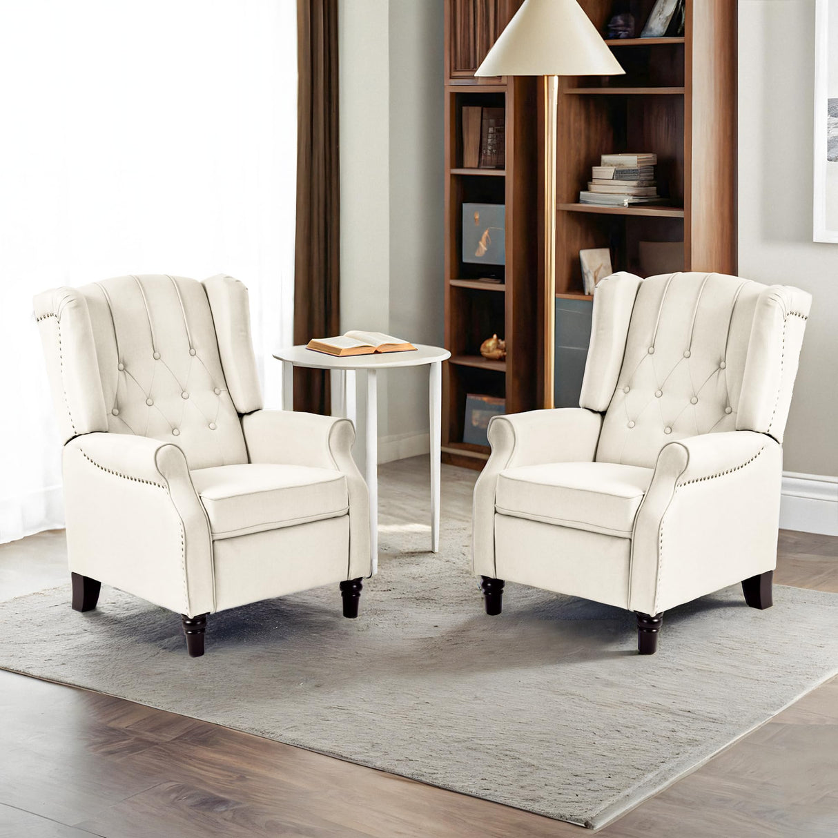 FLEXISPOT XC5 Pushback Recliner Chair for Adults, Mid Century Wingback Accent Chair with Rivet Decoration, Tufted Upholstered Single Sofa Armchair for Living Room, Bedroom, Study (PU, Brown) FLEXISPOT