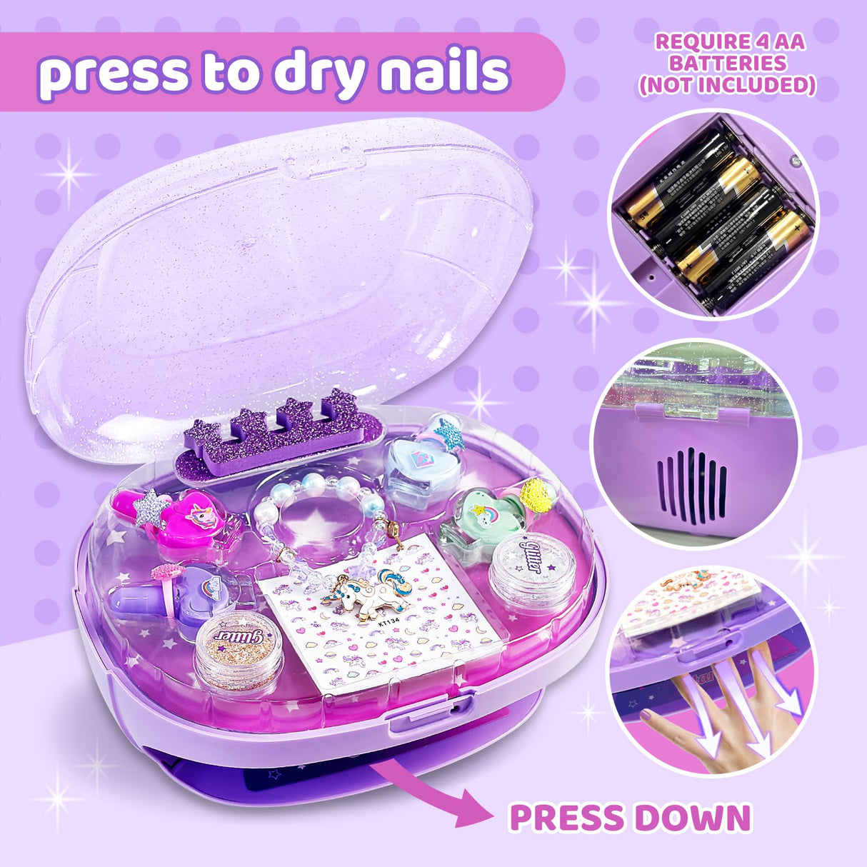 GIRLINK Nail Kit for Girls Ages 6-12, Girl Nail Kit with Dryer/Peel-able Nail Polish/Rings/Bracelet/Nail Sticker/Nail Sticker/Glitter Powder/ Nail File/Toe Separator GIRLINK