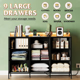 WLIVE Led Dresser for Bedroom, Wide Black Dresser TV Stand for Bedroom with LED Lights and Power Outlet, Chest of Drawers for Clothing, 9 Fabric Drawers and Wood Top for Living Room, Entryway WLIVE