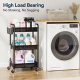 YASONIC 3 Tier Rolling Cart – Metal Utility Storage Cart with Wheels, Craft Cart Organizer with Hanging Cups, Hooks, Mesh Basket for Bedside Kitchen Office Art, Black YASONIC