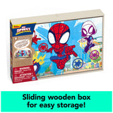 Marvel Spidey and his Amazing Friends 7 Wood Jigsaw Puzzles with Sliding Wood Storage Box- Spidey and his Amazing Friends Toys for Kids Ages 4+ Spin Master Games