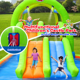 WELLFUNTIME Inflatable Water Park with Blower, and Bouncy House with Double Slide with Water Cannon and Basketball Ring WELLFUNTIME