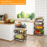 Fruit Vegetable Storage Basket for Kitchen - 4 Tier Stackable Metal Wire Baskets Cart with Rolling Wheels Utility Fruits Rack Produce Snack Organizer Bins for Pantry Bathroom Laundry Bronze Miyawell