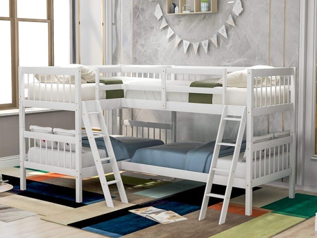 Harper & Bright Designs L Shaped Bunk Bed for 4, Quad Bunk Bed Twin Size, Wooden Bunk Bed Frame for Kids Teens Adults - White Harper & Bright Designs