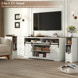 Loomie Farmhouse 3 in 1 TV Stand with Charging Station, 79"W Entertainment Center with 2 Side Cabinets for 85" TV,Media Console Table with Adjustable Shelves & Sliding Barn Door for Living Room(White) Loomie