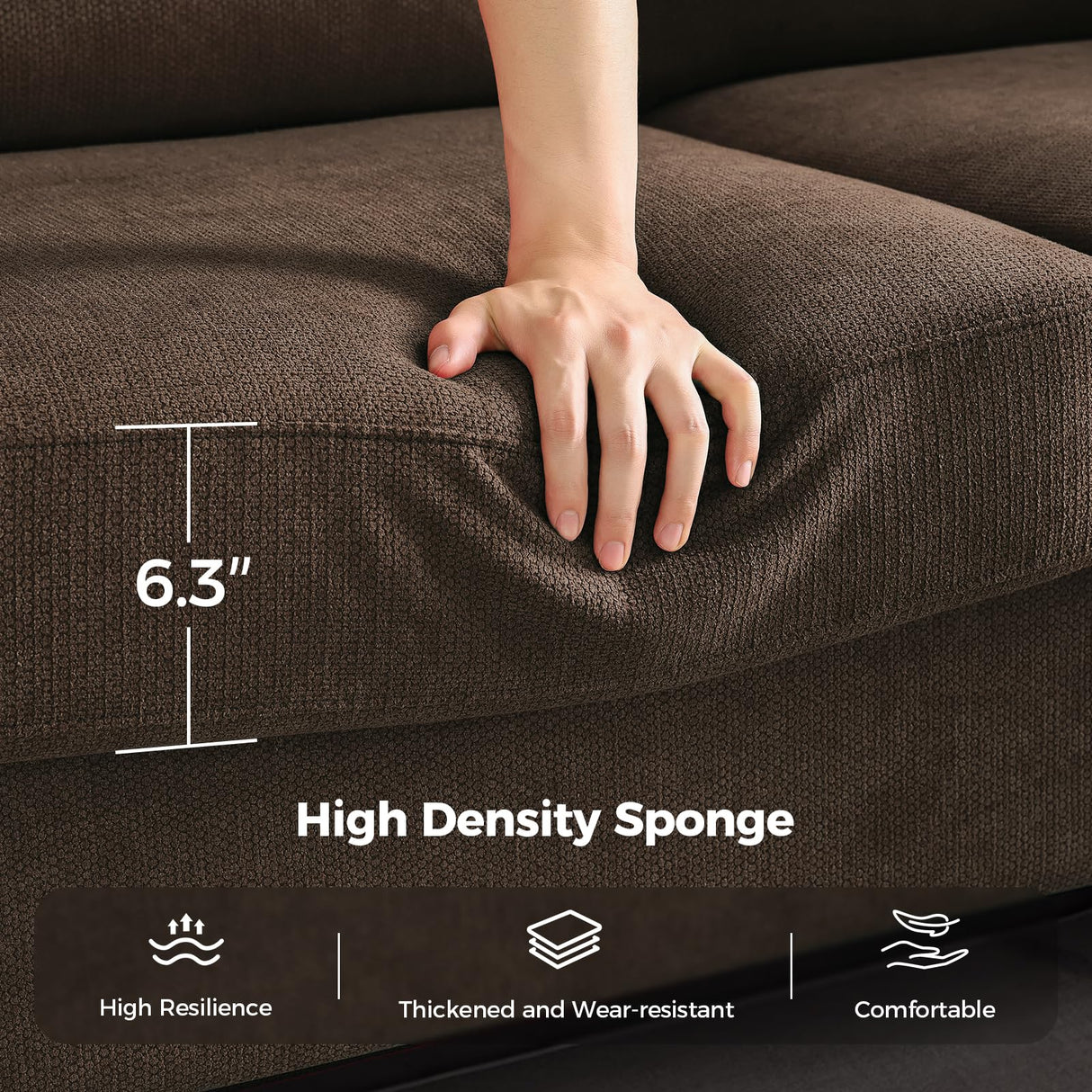 COPIAE 91 Inch Lawson Sofa with Extra Deep Seats Oversize, Mid-Century 3-Seat Sofa Couch, for Living Room, Apartment, Lounge, Brown COPIAE