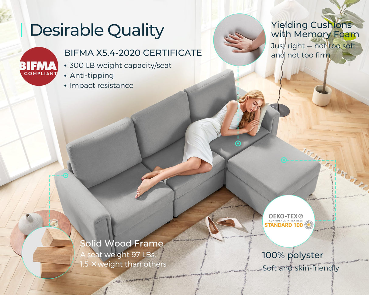 LINSY HOME Modular Sectional Sofa, Convertible L Shaped Sofa Couch with Storage, Modular Sectionals with Ottomans, Small Sofa Couch with Chaise for Small Space, Living Room, Gray LINSY HOME