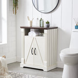 BuildHom 24" Farmhouse Storage Cabinet – Antique White Freestanding Buffet Sideboard with Barn Doors, Adjustable Shelf, Small Coffee Bar for Kitchen, Bathroom & Living Room BuildHom