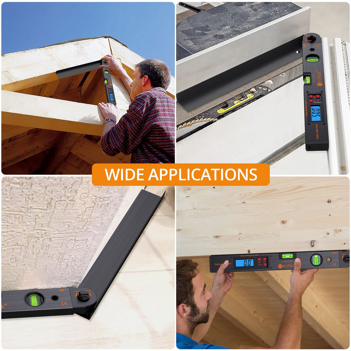 Neoteck Aluminum Digital Angle Finder Protractor 225° 16 inch Backlit LCD Digital with Horizontal and Vertical Bubble - Black Neoteck