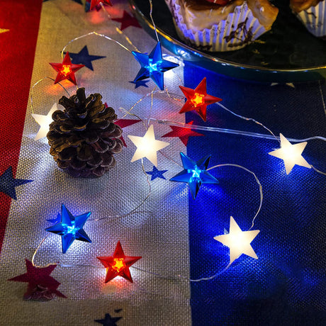 4th of July Decorations Red White and Blue String Lights Battery Operated 16FT 50 LED Patriotic Fairy Lights with Timer & Remote for Independence Day Memorial Day Fourth of July Decor for Home Ineximun