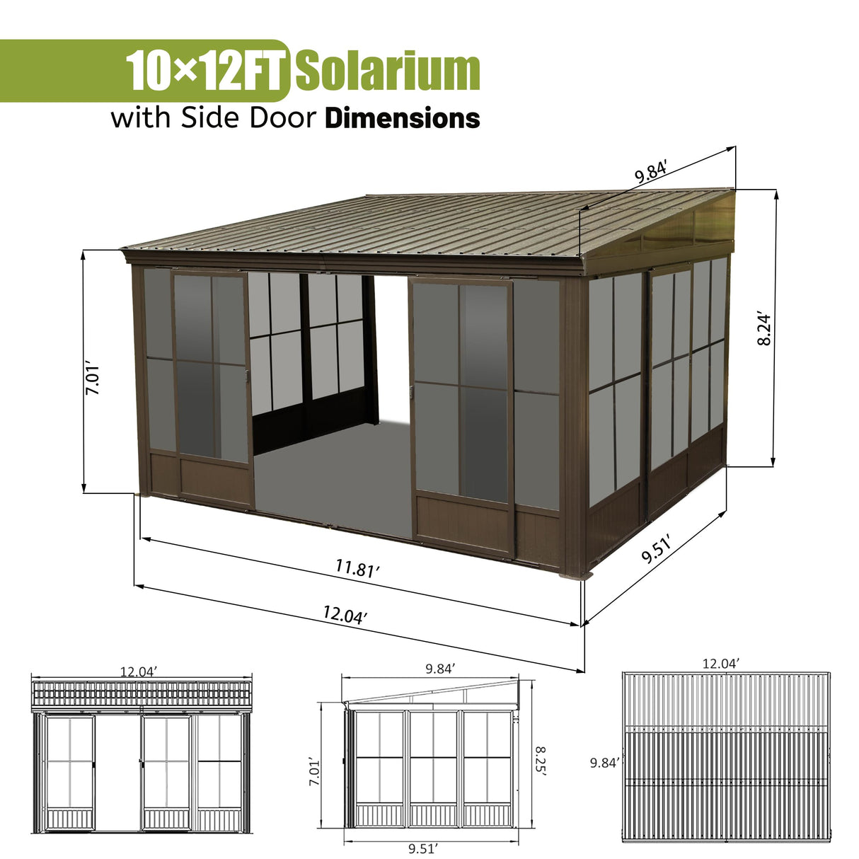Domi 10’ x 12’ Sunroom, All-Season Wall Mounted Gazebo Solarium with Front Door, Side Entrance, Galvanized Steel Sloping Roof, PVC Screen, Outdoor Permanent Sun Room Lean to Gazebo for Deck Patio domi outdoor living