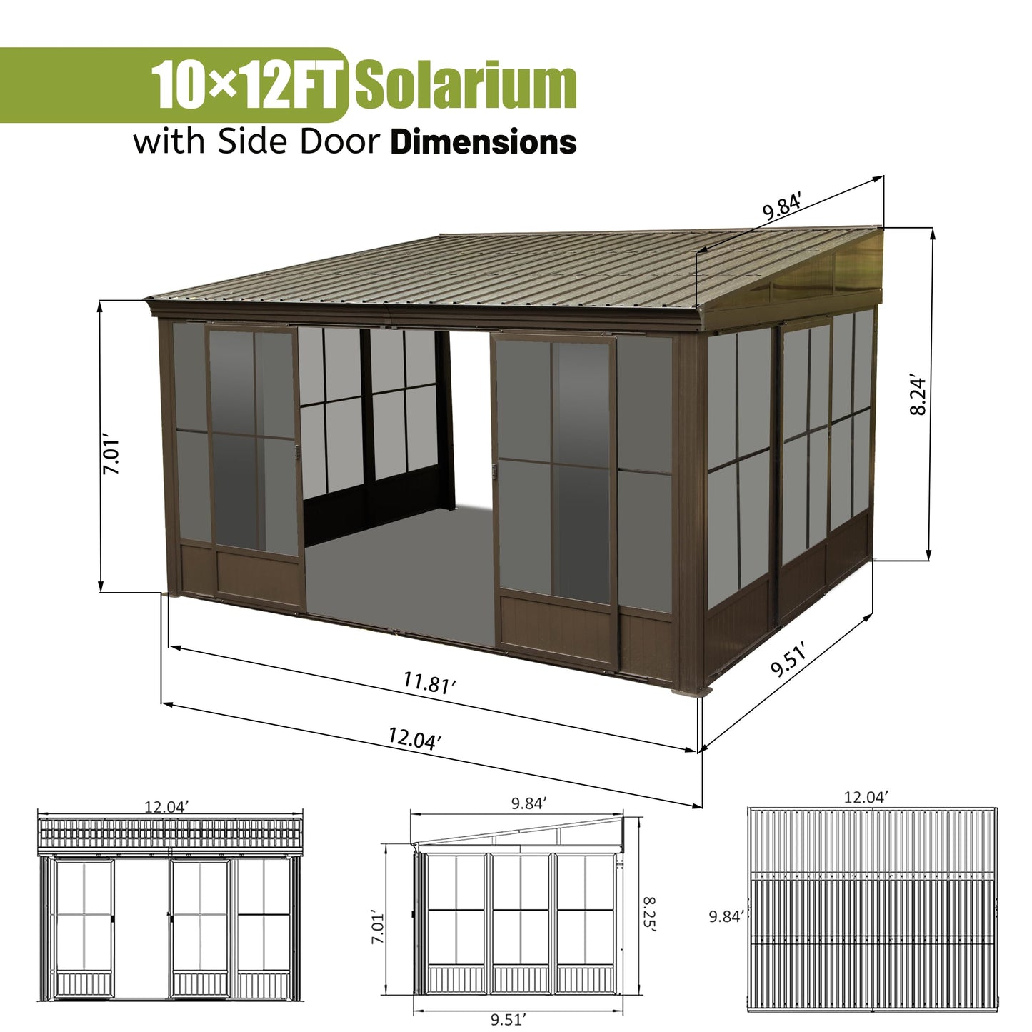 Domi 10’ x 12’ Sunroom, All-Season Wall Mounted Gazebo Solarium with Front Door, Side Entrance, Galvanized Steel Sloping Roof, PVC Screen, Outdoor Permanent Sun Room Lean to Gazebo for Deck P - WoodArtSupply