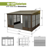 Domi 10’ x 12’ Sunroom, All-Season Wall Mounted Gazebo Solarium with Front Door, Side Entrance, Galvanized Steel Sloping Roof, PVC Screen, Outdoor Permanent Sun Room Lean to Gazebo for Deck Patio domi outdoor living