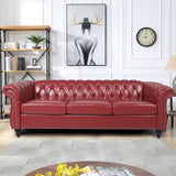 PHOYAL 3 Seater Sofa, Faux Leather Chesterfield Sofa Modern Tufted Couch 3 Seater Large Sofa with Scroll Arms and Nailhead for Living Room, Claret PHOYAL