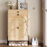 IRONCK Shoe Cabinet with 2 Flip Drawers, Shoe Storage Cabinet for Entryway, Free Standing Shoe Storage Organizer with Rattan Doors Slim Narrow Shoe Rack Cabinet, Oak IRONCK