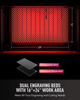 OMTech 60W CO2 Laser Engraver, 24x16 Inch Laser Engraving Cutting Machine, LightBurn Compatible Laser Engraver Cutter with 2 Way Pass Air Assist Water Pump for Wood Glass Leather More OMTech