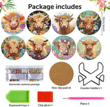 8 Pack Diamond Art Coasters Kits - Highland Cow Diamond Painting Coasters Kit Set with Holder Cork Pads, DIY Cow Diamonds Art Non Slip Coaster Crafts Kits for Adults Beginners Gifts mrpwnle