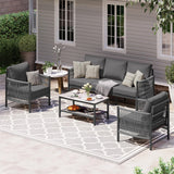 Oasbira Aluminum Outdoor Patio Furniture Set, HDPE Rope 4 Piece Modern Sectional Conversation Sets with Dual-Layer Coffee Table, All Weather Patio Couch Set with Thick Cushions, Gray Frame, Charcoal Oasbira
