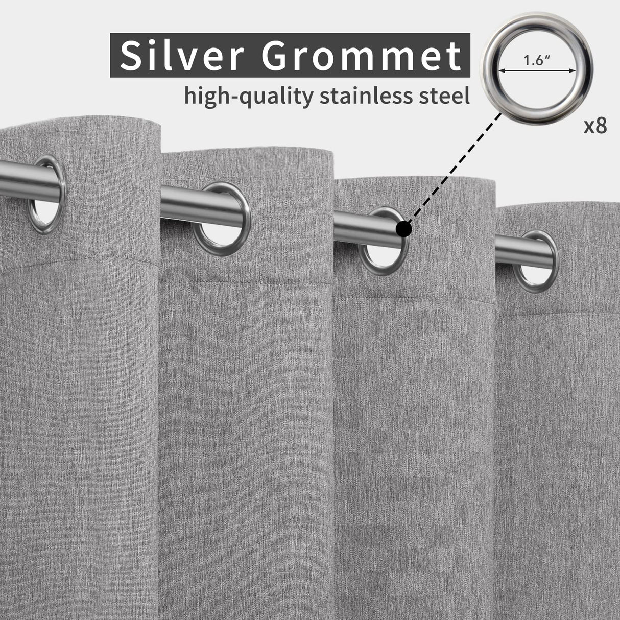 Easy-Going Linen Look Outdoor Curtains Waterproof Windproof Porch Curtains, Soft Thicken Outdoor Privacy Curtains for Patio, Gazebo, Grommet Top and Tab Bottom Drape, 2 Panels, 54x84 inch, Grey Easy-Going