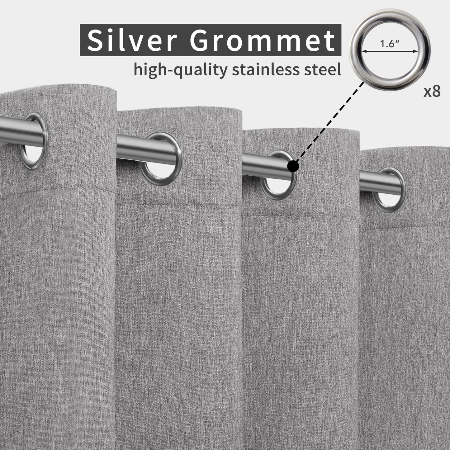 Easy-Going Linen Look Outdoor Curtains Waterproof Windproof Porch Curtains, Soft Thicken Outdoor Privacy Curtains for Patio, Gazebo, Grommet Top and Tab Bottom Drape, 2 Panels, 54x84 inch, Grey