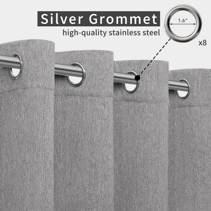 Easy-Going Linen Look Outdoor Curtains Waterproof Windproof Porch Curtains, Soft Thicken Outdoor Privacy Curtains for Patio, Gazebo, Grommet Top and Tab Bottom Drape, 2 Panels, 54x84 inch, Grey