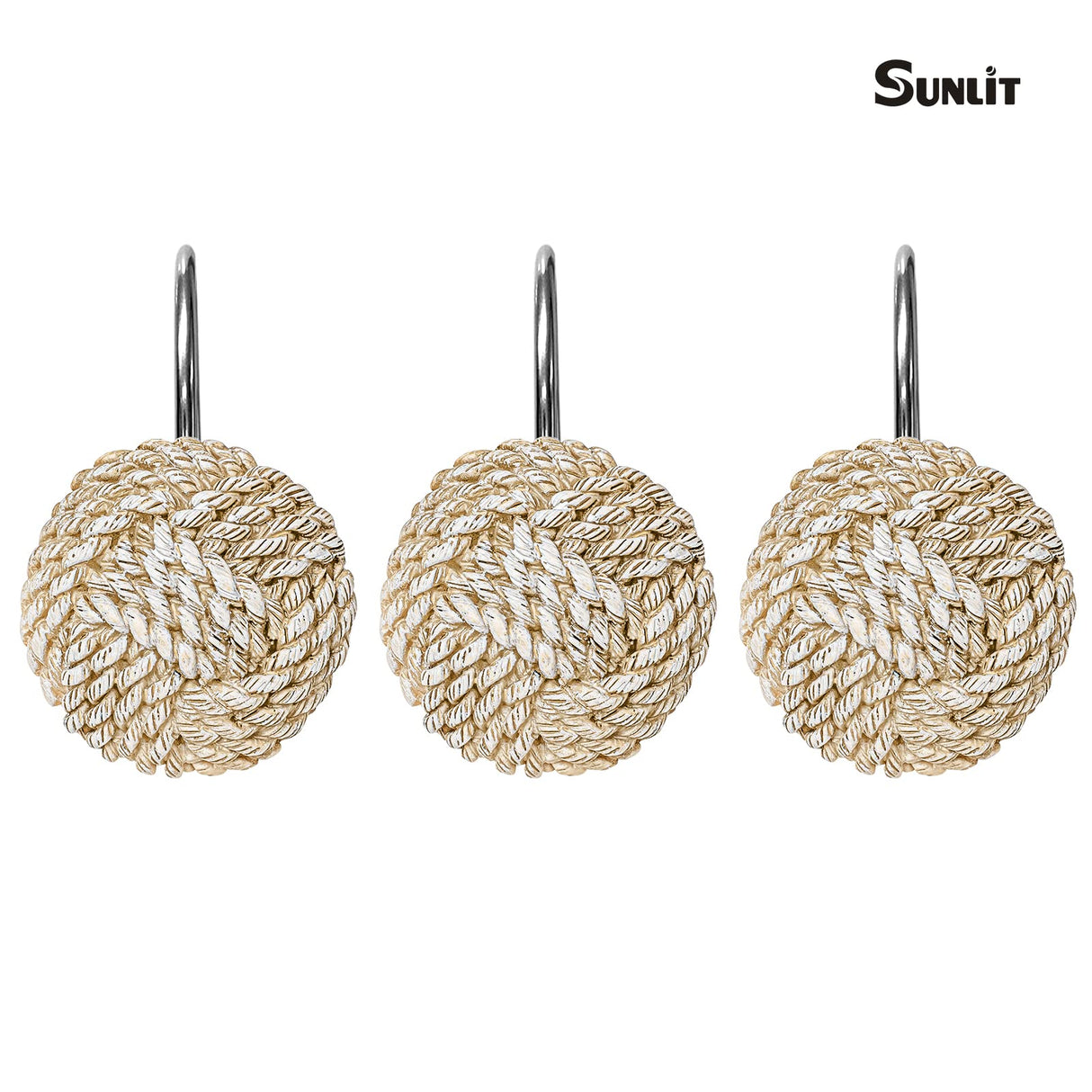 Sunlit Boho Knots Shower Curtain Hooks, Home Decorative Shower Curtain Rings for Bathroom, Seaside Nautical Shower Curtain Hangers Bathroom Accessories, Set of 12 Sunlit