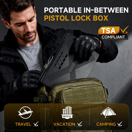 NIANPU Gun Safe Alternative,Portable Gun Case Handgun Lock Box Quick Access Pistol Safe Small Handgun Storage with TSA Padlock,Instant Access Gun Box for Bedside and Car (With Brand Logo, 1) NIANPU