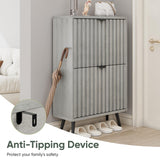 Smuxee Shoe Cabinet with 2 Flip Drawers, 23.6" Grey Hidden Shoe Storage Cabinet with Fluted Design, Freestanding Shoe Organizer Cabinet for Entryway, Hallway, Living Room, Closet Smuxee