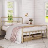 Yaheetech Antique Gold Victorian Metal Platform Bed Frame with Storage and High Headboard Yaheetech