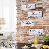 4 Pieces Faith Love Hope Family Wood Sign Farmhouse Wooden Family Sign with Quotes Faith Love Hope Family Home Sign Plaque Rustic Wooden Home Wall Sign for Front Porch Door Wall, 10 x 4 Inch (White) Jetec