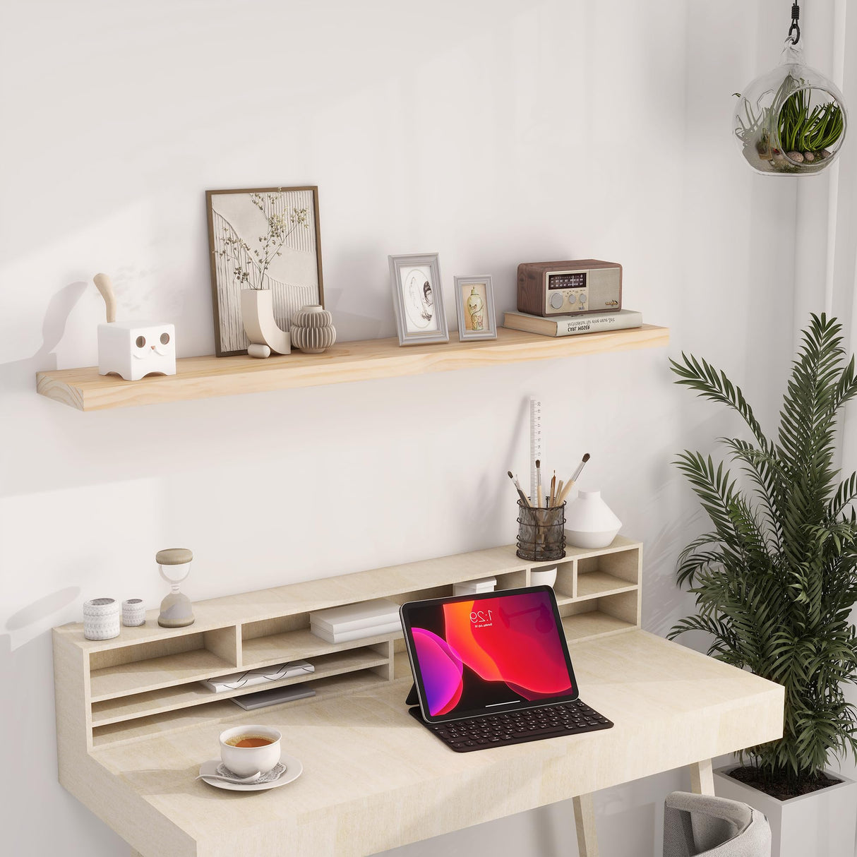 Heimlove Wood Floating Shelves for Wall,Fireplace Mantel Shelves,Rustic Farmhouse Floating Shelves 48 inch,Solid Pine Wood Wall Shelf for Bathroom,Bedroom,Living Room,Kitchen,Office Decor-Natural Heimlove