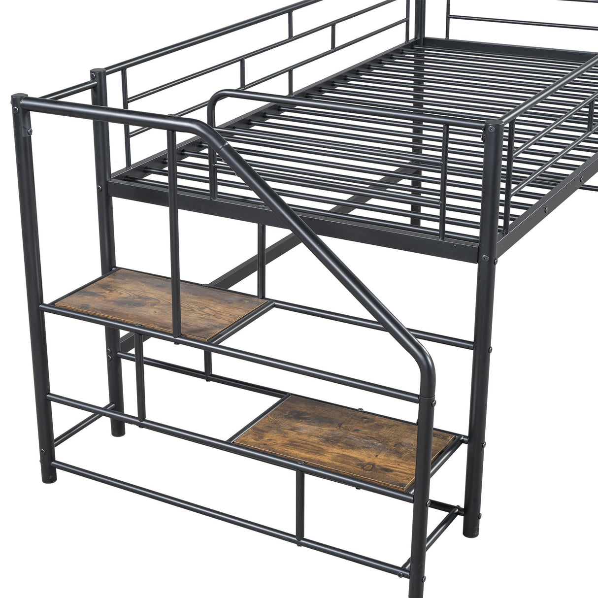 Merax Metal Low Loft Bed Frame with Full Length Guardrails, Easy Assemble Black Merax