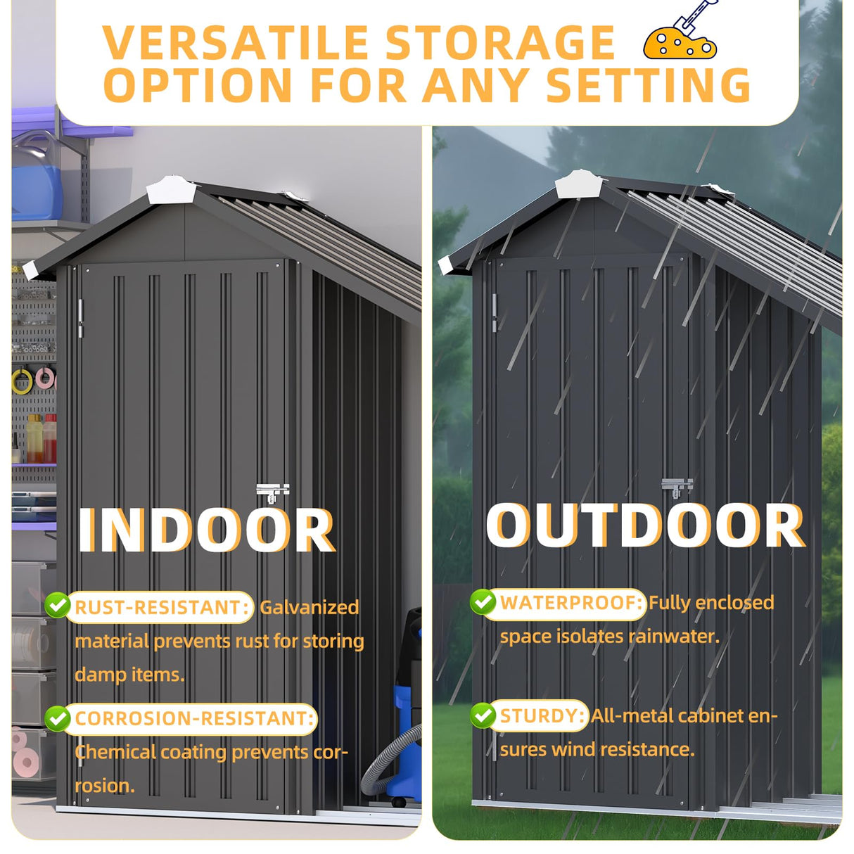 AECOJOY Outdoor Storage Cabinet Waterproof with Shelves and Lean to Open-Sided Firewood Racks, Vertical Tall Garden Storage Sheds, Garden Sheds & Outdoor Storage Cabinet Weatherproof for Patio AECOJOY