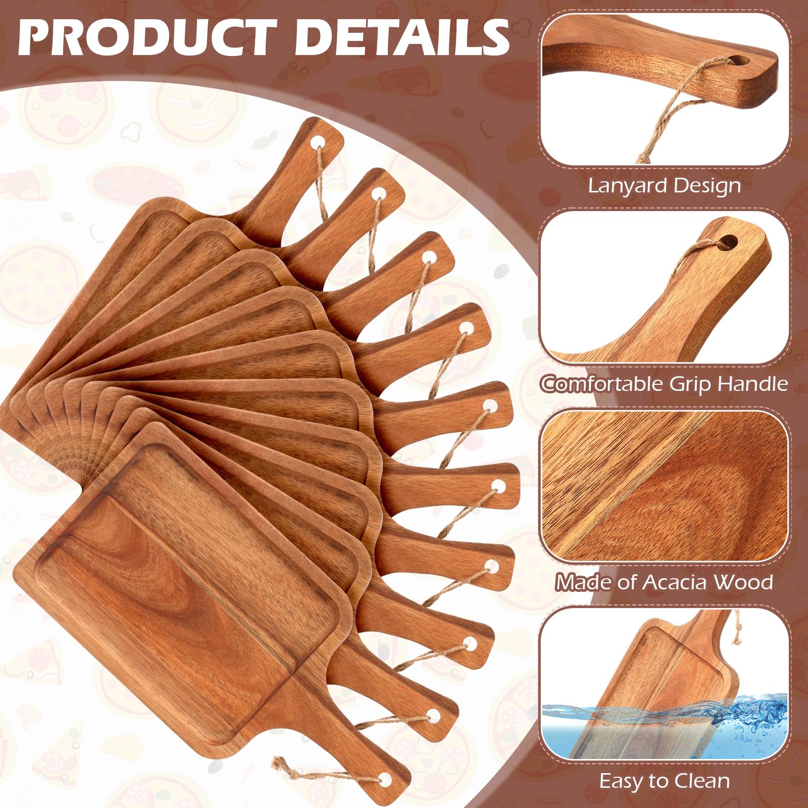 Tanlade 16 Pieces Acacia Wood Cutting Board with Handle Chopping Boards Decorative Charcuterie Platter Pizza Serving Tray Cheese Fruit Board for Kitchen Counter Christmas Table Decorate (12 x - WoodArtSupply