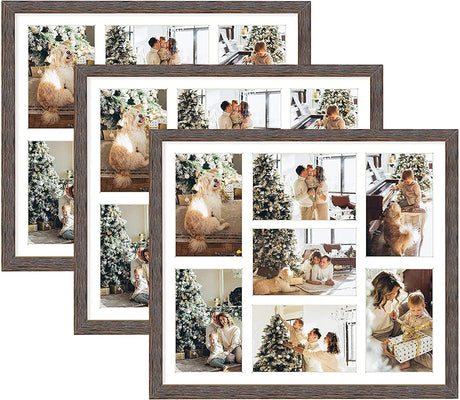 Golden State Art, Set of 3, 13.7x15.7 Distressed Brown Wood Collage Frame - White Mat - Displays Seven 4x6 Photos - Real Glass, Sawtooth Hanger, Swivel Tabs - Wall Mounting, Landscape, Portrait Golden State Art
