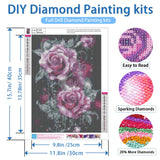 NWQZBYHT Rose Diamond Art Kits for Adults,Flowers 5D Diamond Painting Kits for Beginner,DIY Round Full Drill Diamond Dots Gem Painting for Adults, Paint by Diamonds Crafts Home Decor 12x16 Inch NWQZBYHT