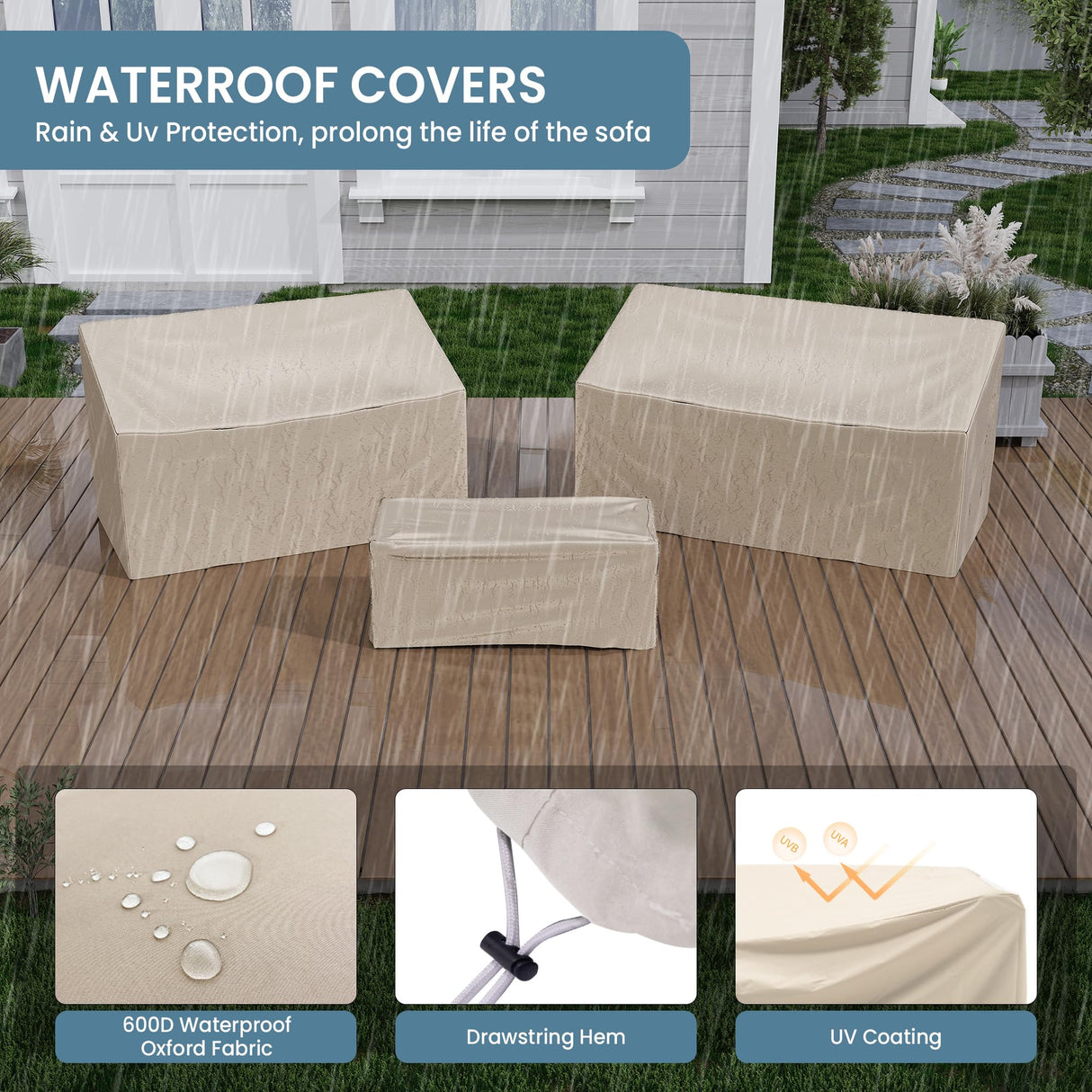 Amopatio Patio Furniture Set, Outdoor Furniture Set with Swivel Chair, 5 Pieces Patio Conversation Sets with 5.75" Extra Thick Cushion Include Waterproof Covers for Poolside Deck, Grey Amopatio
