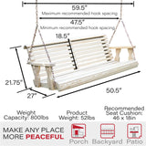 Amish Casual Heavy Duty 800 Lb Roll Back Treated Porch Swing with Hanging Chains (4 Foot, Unfinished) Amish Casual