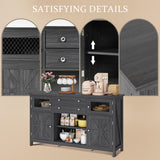 YITAHOME Farmhouse TV Stand for TVs up to 65", 59" Entertainment Center with 2 Large Drawers & Visual Grid Door, Rustic TV Media Console for Living Room, Dark Grey YITAHOME